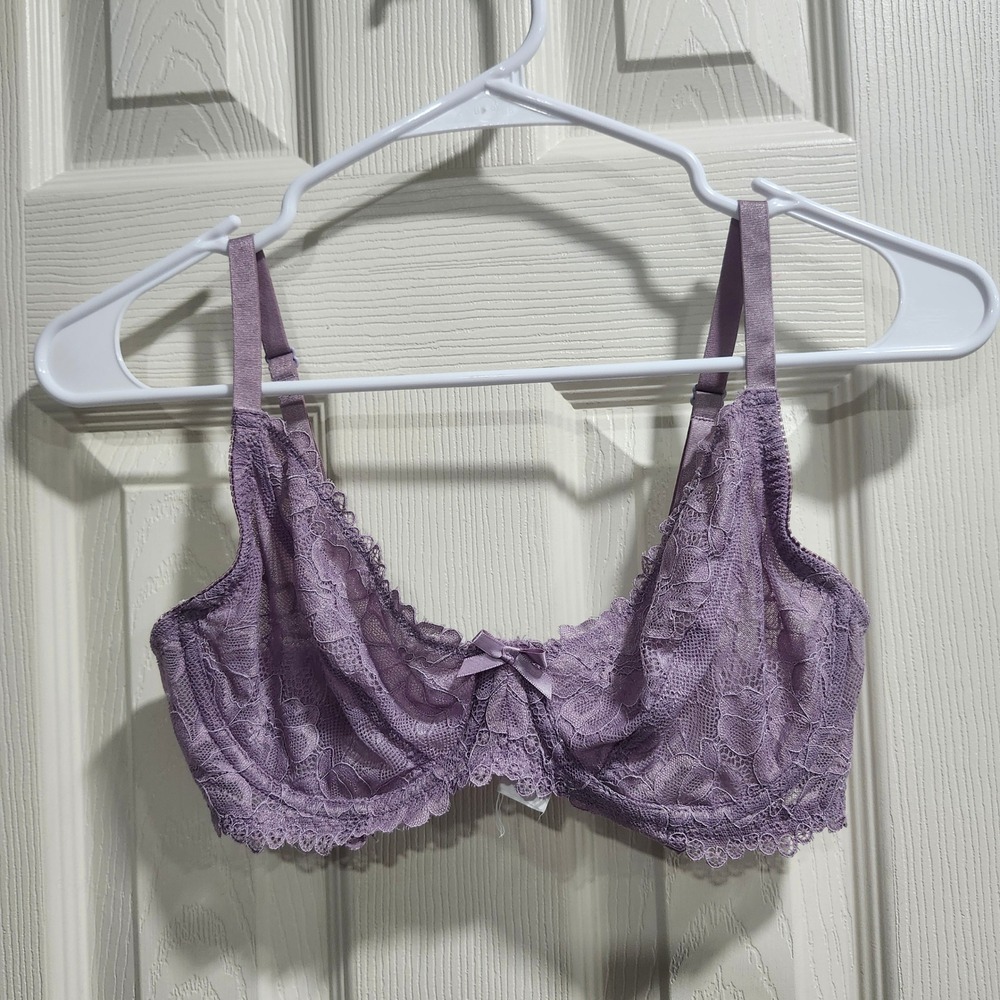 Curve Muse Lavender Floral Lace Unlined Underwire Bra Purple 34C RN148078